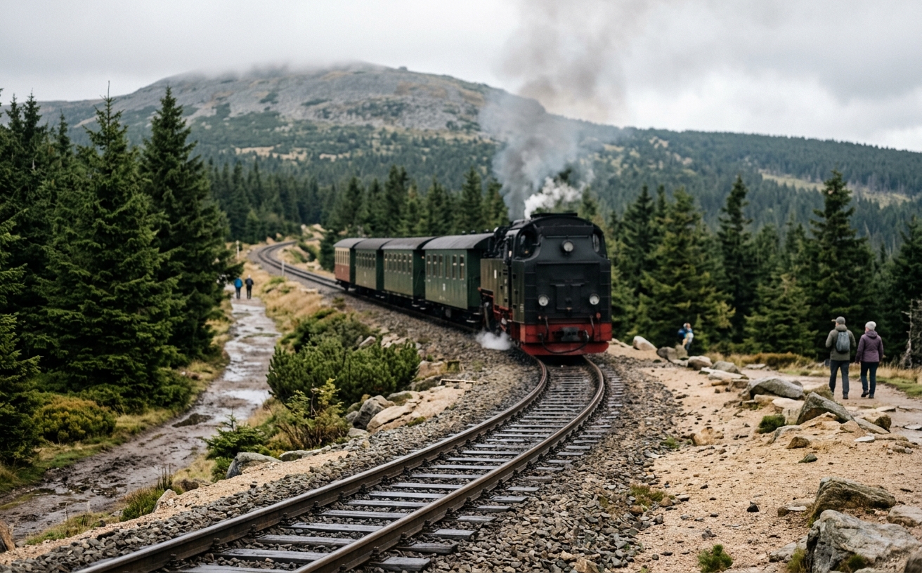 Landschaftsaufnahme Brocken oder Harzer Schmalspurbahn im Mittelgebirge, ohne Wappen oder Truppenkennzeichen im Bild