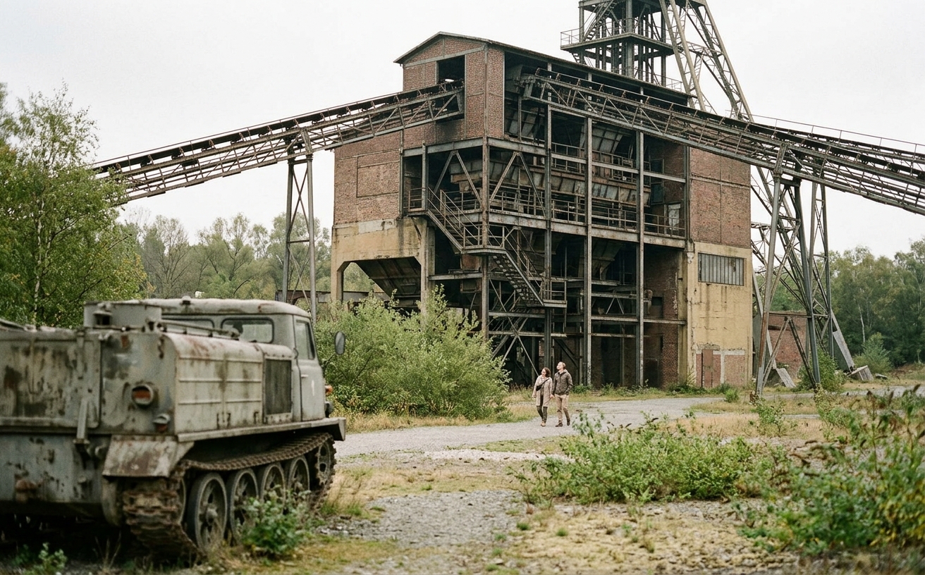 Kohlenwäsche oder Fördergerüst eines Industriedenkmals im Ruhrgebiet, ohne Wappen oder Truppenkennzeichen im Bild